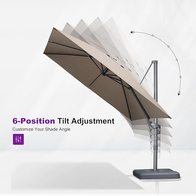 PURPLE LEAF 9' X 11.5' Rectangle Cantilever Umbrella with Base Outdoor Large Aluminum Patio Umbrella with 3-Year Fade Resistance Recycled Fabric and 360-degree Rotation for Deck Pool Garden, Sand Dune