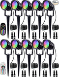 SUNVIE 12W Christmas Low Voltage Landscape Lighting RGB Color Changing LED Landscape Lights Remote Control Waterproof Garden Patio Spotlight Decoration for Outdoor Indoor(10 Pack with Connector)
