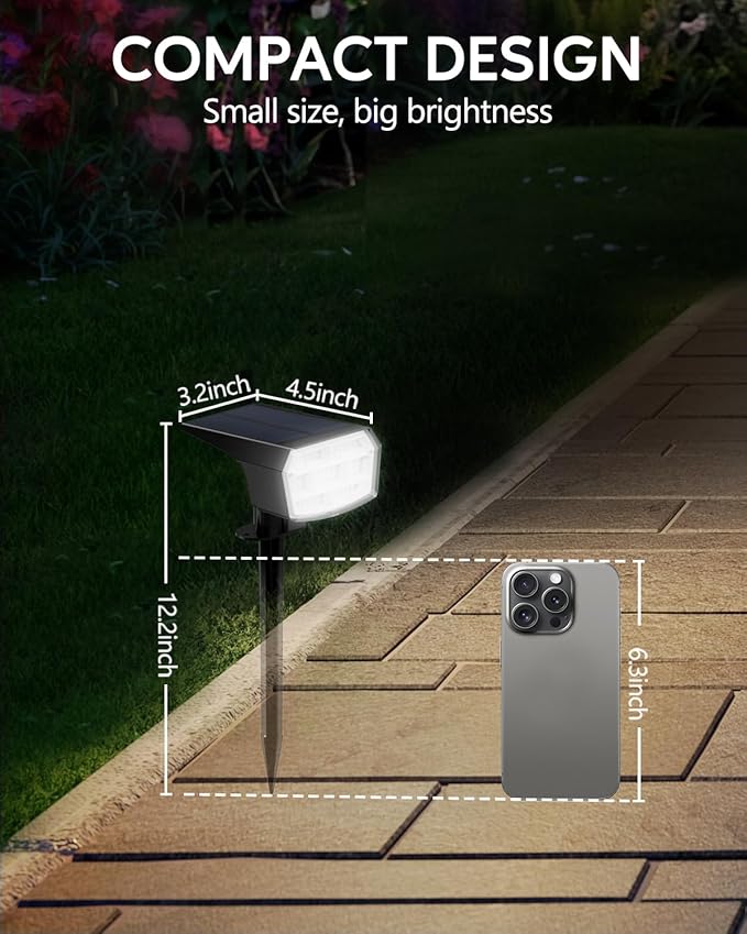 HIBOITEC Solar Spot Lights Outdoor 59LED Landscape Lights Solar Powered Uplights Waterproof Adjustable Brightness Dusk to Dawn for Outside Garden Yard Trees 6 Packs Cool White