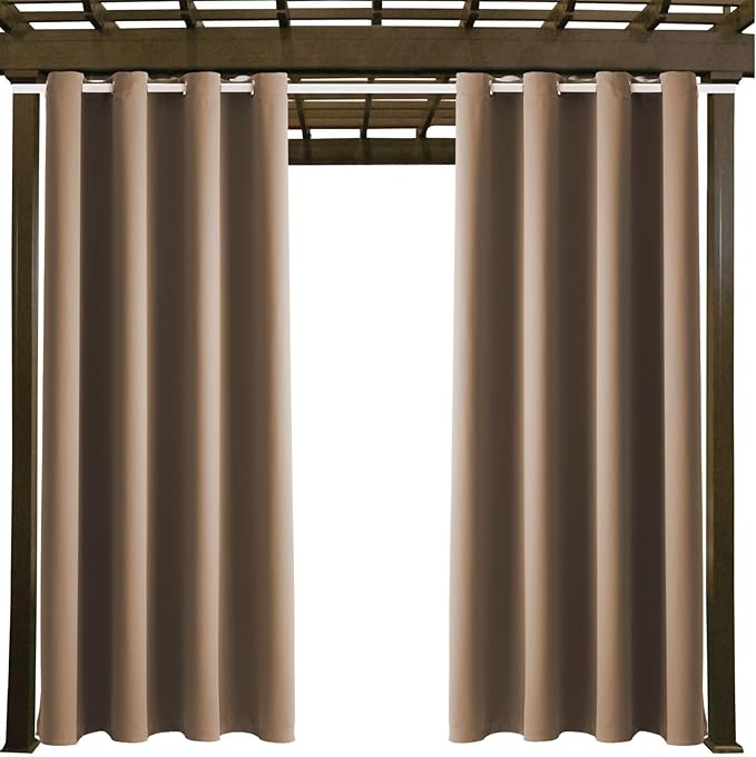 Water Proof Outside Curtains with Grommet Top for Porch, W52 x L120 Thermal Insulated Washable Outdoor Divider Drapes for Patio Gazebo Deck Pool Area Pergola Cabana (Camel Brown, 2 Panels)