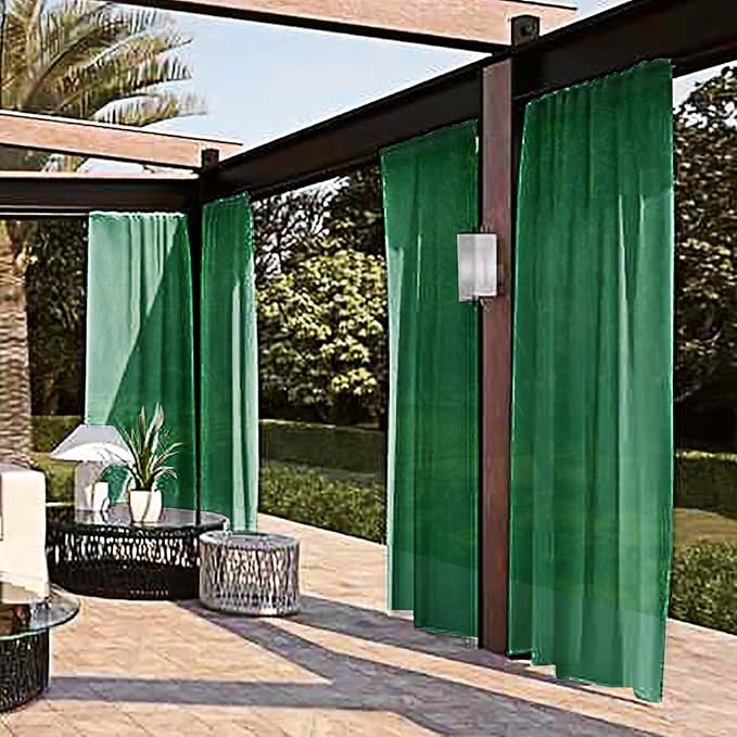 SpaceDresser Waterproof Outdoor Sheer Curtains for Patio - 2 Panels Rod Pocket Indoor Voile Sheer Curtain for Living Room,52W x 108L inch, Foliage Green