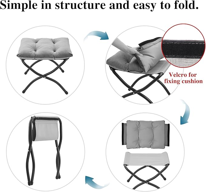 15"(H) Folding Ottoman, Foldable Footrest Stool, Portable Small Foot Stool for Couch, Collapsible Foot Rest Ottoman for Sofa, Accent Padded Ottomans for Living Room, Bedroom, Rainbow