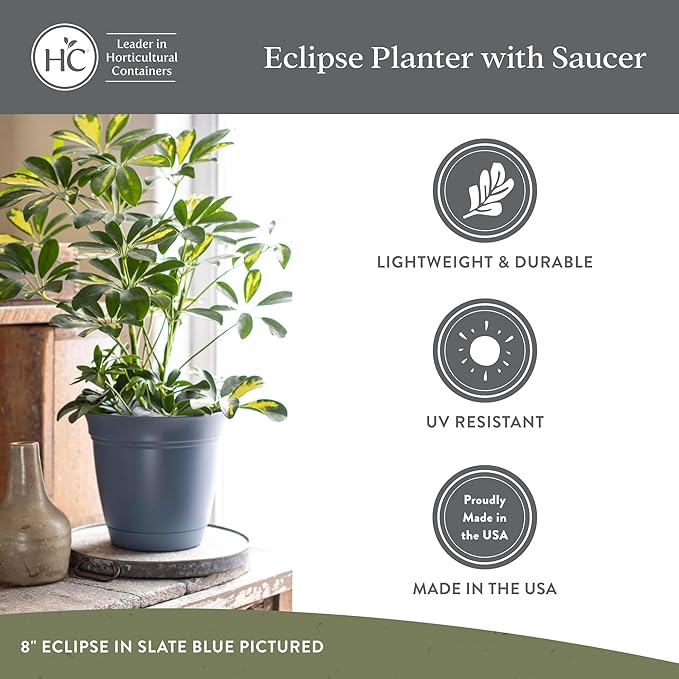 The HC Companies 16 Inch Eclipse Round Planter Pots with Drainage Holes & Attached Saucer, Lightweight UV-Resistant Plastic Indoor & Outdoor Planters, 2-Pack Flower Pots for Garden & Home Decor, Red