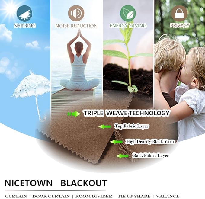 NICETOWN Outdoor Curtain for Patio Waterproof, Thermal Insulated Top & Bottom Grommet Blackout Windproof Cabana Curtain & Drape Keep Warm Divider for Party, Terrace, Wedding, Tan, 1 PC, W100 by L95