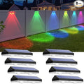 Solar Fence Lights Outdoor - Warm White & RGB 6 Color, Dusk to Dawn Solar Deck Light, Solar Lights Outdoor IP65 Waterproof, Garden Lights for Outside/Backyard/Railing/Step/Patio/Wall (8 Pack)