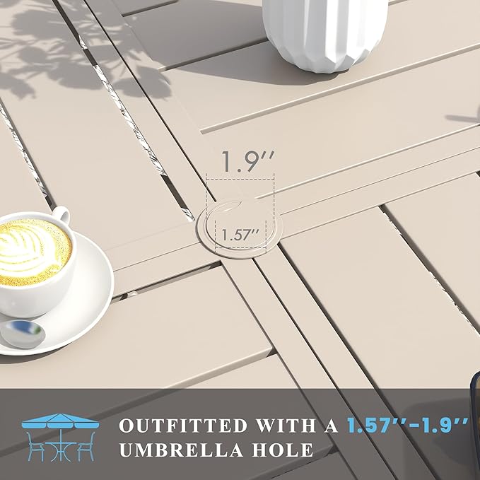 VICLLAX Patio Table and Chair Set of 8, All Weather Metal Round Outdoor Dining Furniture Set-53 Round Outdoor Table and Chairs, Sandshell Tabletop