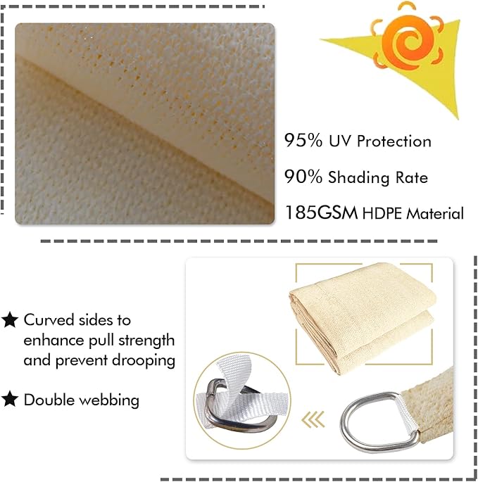 KANAGAWA 10'X16' Cream Custom Size Sun Shade Sail Rectangle UV Block Canopy Cover for Patio Backyard Lawn Garden Outdoor (Customized Available)