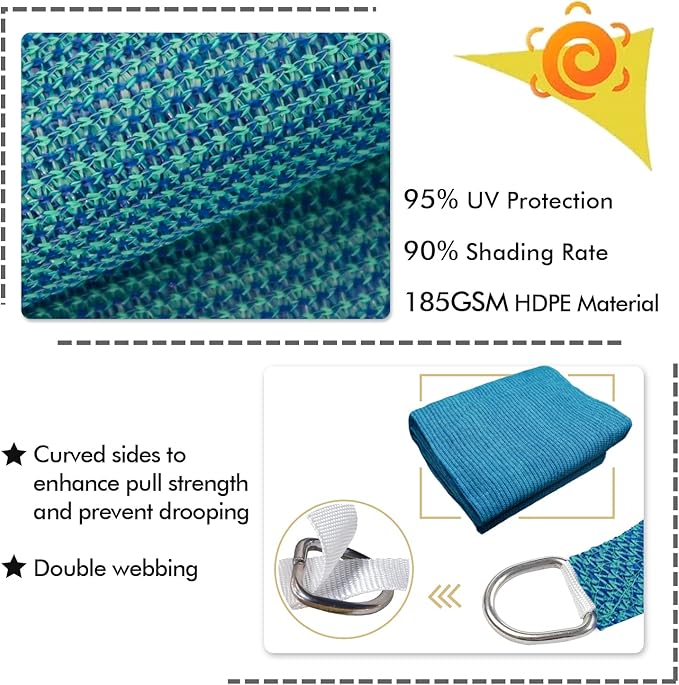 KANAGAWA 7'X8' Turquoise Mix Custom Size Sun Shade Sail Rectangle UV Block Canopy Cover for Patio Backyard Lawn Garden Outdoor (Customized Available)