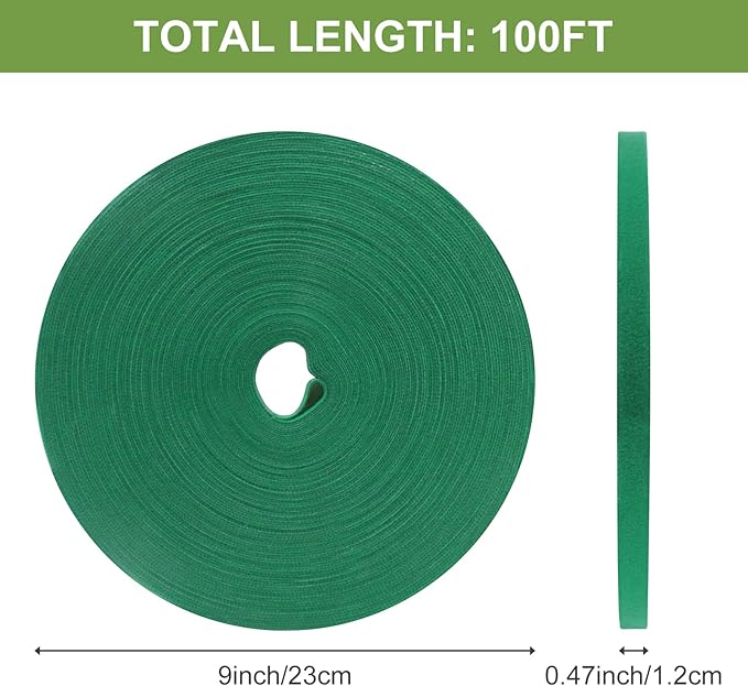 SumDirect Plant Tape 100 ft Plant Ties for Climbing Plants Garden Twist Ties Plants Adjustable Green Garden Tape for Plants, Flowers, Vines and Tree (100 ft x 1/2 in)