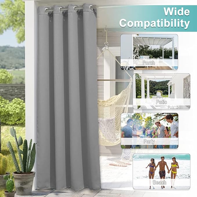 NICETOWN Patio Door Silver Grey Curtains Room Darkning 95" L by 84" W, Thermal Insulated Rustproof Ring Top Blackout Sunlight Reducing Bedroom Indoor Window Drapes for Porch, Sold by 1 Panel