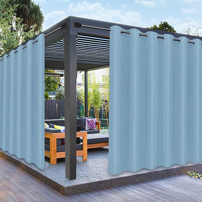 PureFit Outdoor Curtains for Patio Waterproof Weatherproof, UV Resistant Outside Curtains for Gazebo, Front Porch, Pergola, Sun Blocking Privacy Curtain, 100W x 95L inch, 1 Panel, Sky Blue