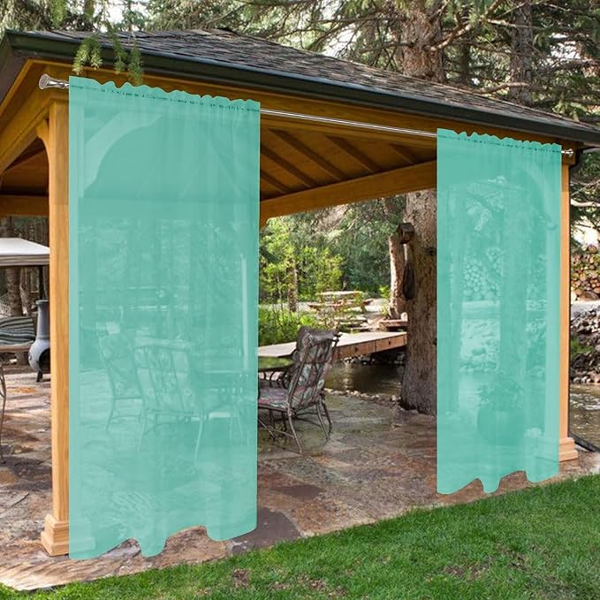 SpaceDresser Waterproof Outdoor Sheer Curtains for Patio - 4 Panels Rod Pocket Indoor Voile Sheer Curtain for Living Room,52W x 84L inch, Turquoise