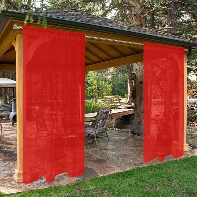SpaceDresser Waterproof Outdoor Sheer Curtains for Patio - 2 Panels Rod Pocket Indoor Voile Sheer Curtain for Living Room,52W x 120L inch,Red