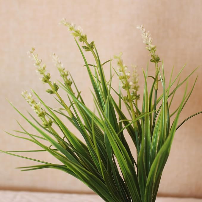 alyptus Outdoor Artificial Flowers 12 Bundles Plastic Plants Faux White Flower Fake Monkey Grass for Planters Décor Outside (White)