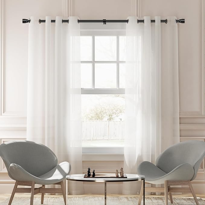 1” Diameter Matte Black Curtain Rods Itself is 30 to 90 inch, 1 Pack Fit 30-84 inch Windows with Heavy Duty Adjustable Rod 1 Inch Diameter Splicing Metal Extra Long Curtain Rod