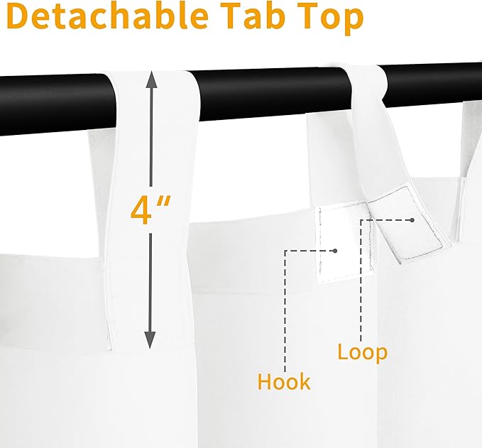 Easy-Going Outdoor Patio Curtains Detachable Tab Top Windproof Weatherproof Curtain for Cabana, Porch, Pergola and Gazebo, Tab Bottom Drape, 2 Panels, 54W x 96L inch, White