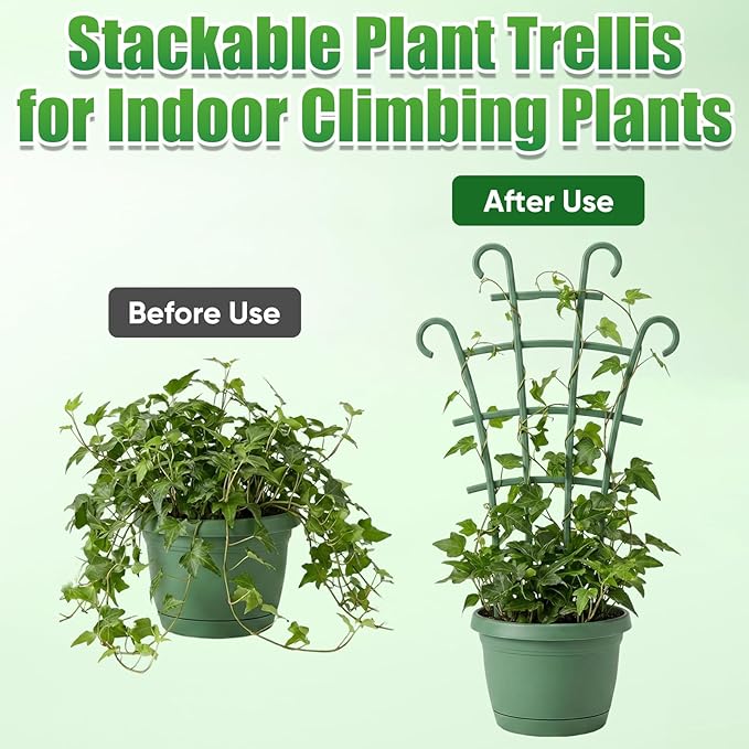 Plant Support Stakes,Stackable Plant Trellis for Indoor Climbing Plants,Small Plant Climbing Trellis for Potted Plants Plastic Climbing,Potted Plant Trellis for Houseplants (4PCS)