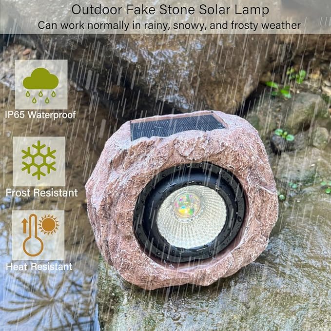 Solar Rock Lights Outdoor Waterproof, 2 Pack LED Colored Garden Rock Solar Light, Stone Statue Bright Solar Spot Light for Path, Yard, Patio, Lawn, Porch, Yard Decor.