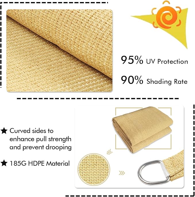 KANAGAWA 7'X12' Sand Custom Size Sun Shade Sail Rectangle UV Block Canopy Cover for Patio Backyard Lawn Garden Outdoor (Customized Available)