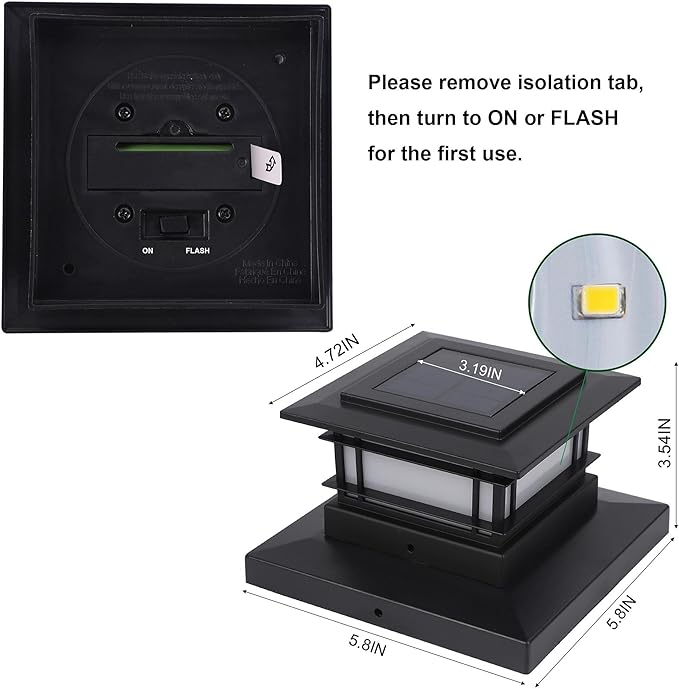 Dynaming 8 Pack Solar Post Cap Lights Outdoor with Flickering Flame Light, Fence Post Solar Lights Fit for 4x4 5x5 6x6 Vinyl/Wooden Posts, High Brightness SMD LED Lighting Decor for Garden Deck Patio