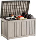 DRATO 280 Gallon Deck Box, Waterproof Resin Large Outdoor Storgae Box for Patio Furniture, Patio Cushions, Gardening Tools, Pool Supplies, Lockable（Gray，280 Gallon）