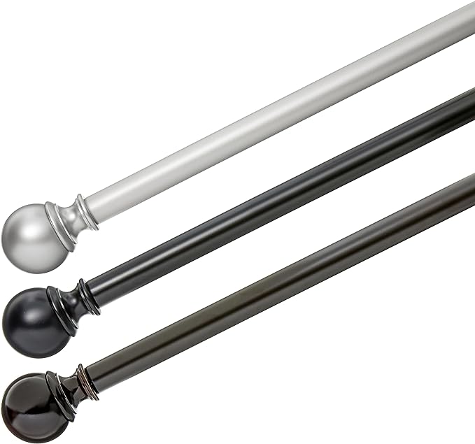 Amazon Basics Adjustable Sturdy Curtain Rod for Windows with Round Finials, Easy Install Hardware, 1-Inch Rod, 72" to 144", Dark Bronze, 1-Pack