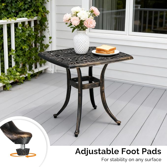 VINGLI 21” Outdoor Side Table, Cast Aluminum All-Weather Patio Side Table Small Outdoor Table Bistro Table for Outside, Porch, Balcony, Patio, Bronze