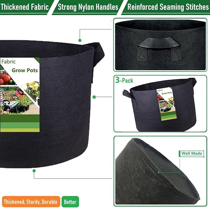 3-Pack 40 Gallon Thickened Plant Grow Bags Large (28x16 in) Heavy Duty Garden Bag Fabric Plant Pots for Potato,Tomato Planter,Herbs Veggies Planting,Flower Pots,Barrel Planter,Leaf Bag,Yard Waste Bags