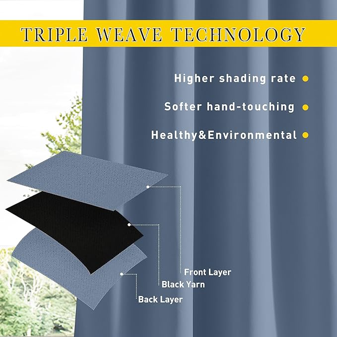 NICETOWN 2 Panels Outdoor Curtains Waterproof Pocket & Back Tab on Top & Bottom, Thermal Insulated Fixed Windproof Outdoor Drapes Privacy for Patio with Rope for Fixed, W52 x L108, Stone Blue