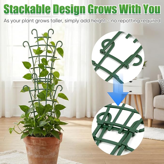 Plant Support Stakes,Stackable Plant Trellis for Indoor Climbing Plants,Small Plant Climbing Trellis for Potted Plants Plastic Climbing,Potted Plant Trellis for Houseplants (4PCS)