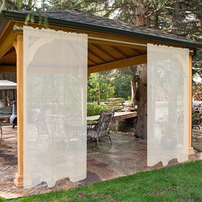 SpaceDresser Waterproof Outdoor Sheer Curtains for Patio - 4 Panels Rod Pocket Indoor Voile Sheer Curtain for Living Room,52W x 84L inch, Ivory