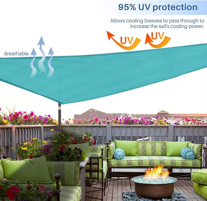 E&K Sunrise 24' x 24' x 24' Sun Shade Sail Triangle Canopy Shade Cover UV Block for Patio Backyard Garden Outdoor (Turquoise)
