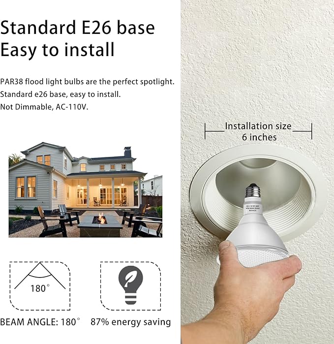 Par38 led Flood Lights Outdoor Light Bulb,Dimmable 1800LM,20W Replace up to 200W,Outdoor Flood Light Bulbs for Backyard,Garage,Porch,Garden,2 Pack 2700K Warm Light