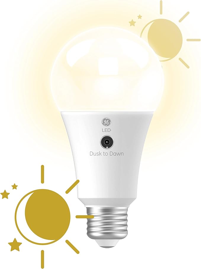 GE LED+ A19 Dusk to Dawn LED Light Bulbs, Automatic On/Off Outdoor Security Light, Soft White (2 Pack)