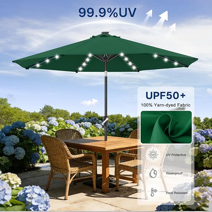 ABCCANOPY Durable Solar Led Patio Umbrellas with 32LED Lights 9FT (Forest Green)