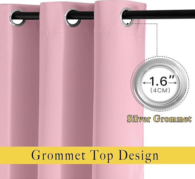 NICETOWN Blackout Curtains 84 Inch Length, Thermal Insulated Curtains for Bedroom Grommet Energy Saving Room Darkening Drapes for Living Room Window, 1 Panel, Rouge Pink, 66" W x 102" L