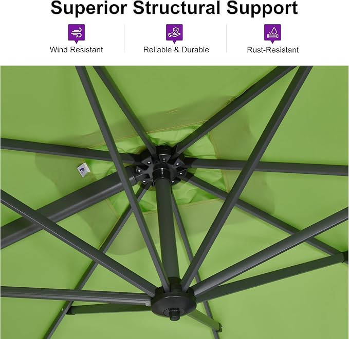 PURPLE LEAF 10 Feet Patio Umbrella Outdoor Cantilever Square Umbrella Aluminum Offset Umbrella with 360-degree Rotation for Garden Deck Pool Patio Apple Green