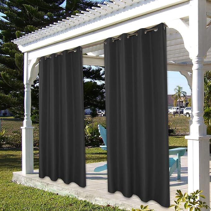BONZER Outdoor Waterproof Curtains for Patio Privacy Grommet Light Filtering Outside Curtains for Gazebo, Porch, Pergola, Pavilion, 1 Panel, 54W x 84L inch, Charcoal