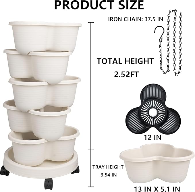 Hourleey Strawberry Planter, Stackable Gaden Tower for Flowers, Vegetables, Grow Your Own Herb Garden Vertical Oasis of Vegetables and Succulents (2 Pack 5 Tier)