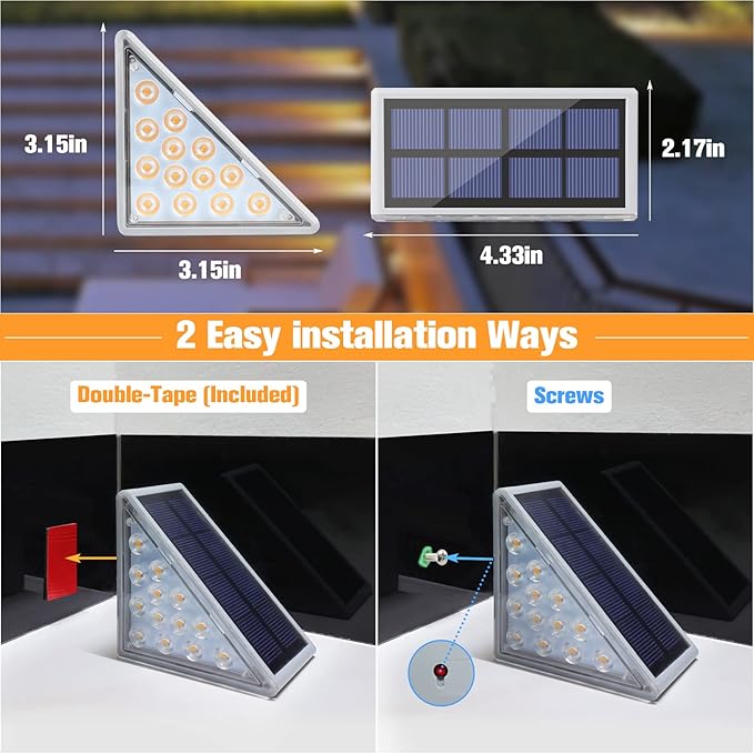 VOLISUN Solar Stair Lights 16 Pack, Solar Step Lights Outdoor Waterproof IP67, LED Outdoor Step Light