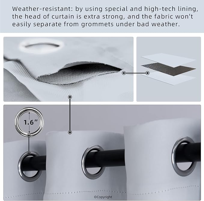 Outdoor Indoor Curtains W52 x L63 for Patio - Weather-resistant Window Panels Privacy Protect Grommet Top Thermal Insulated Home Curtain for Porch Pergola Lawn Garden Hot Tub Area (2 Panels)