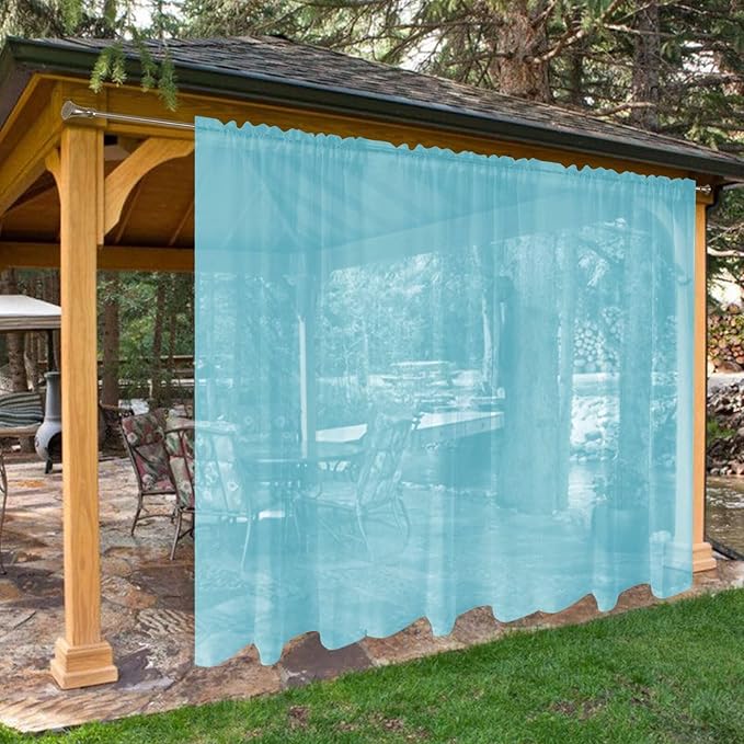 SpaceDresser Waterproof Outdoor Sheer Curtains for Patio - 2 Panels Rod Pocket Indoor Voile Sheer Curtain for Living Room,100W x 96L inch, Aqua