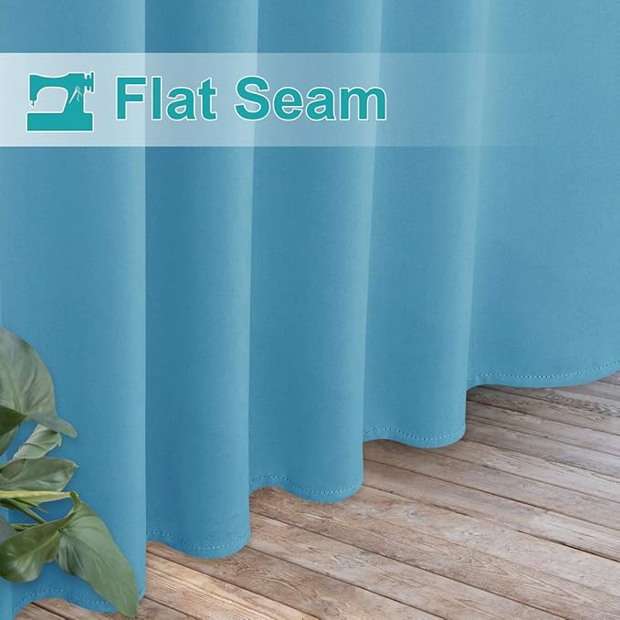 NICETOWN 2 Pieces Exterior Lanai Outdoor Curtainss for Patio Waterproof Teal, Insulated Room Darkening Detachable Sticky Tab Top Heavy Weight Wind Prevention for Cabana Drapes, W52 x L95, Teal Blue