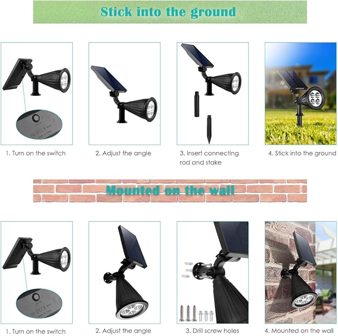 URPOWER Solar Spot Lights - 2-in-1 Waterproof Landscape Spotlights, Dusk-to-Dawn Solar Powered Outdoor Lights for Garden, Yard, Pathway (2 Pack)