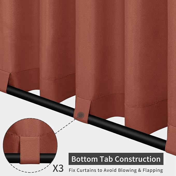 Easy-Going Outdoor Patio Curtains Detachable Tab Top Windproof Weatherproof Curtain for Cabana, Porch, Pergola and Gazebo, Tab Bottom Drape, 2 Panels, 54W x 96L inch, Terra Red