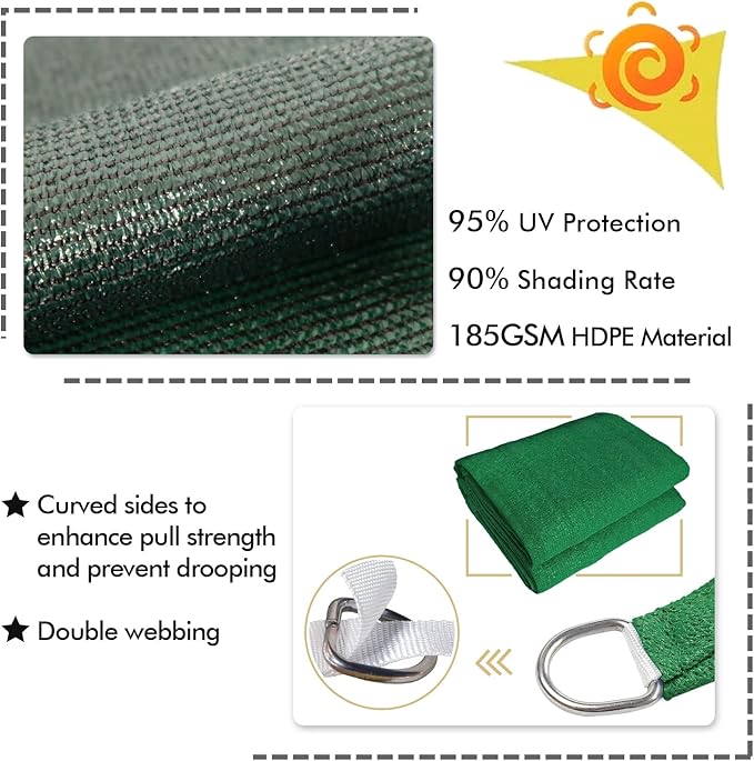 KANAGAWA 8'X9' Dark Green Custom Size Sun Shade Sail Rectangle UV Block Canopy Cover for Patio Backyard Lawn Garden Outdoor (Customized Available)