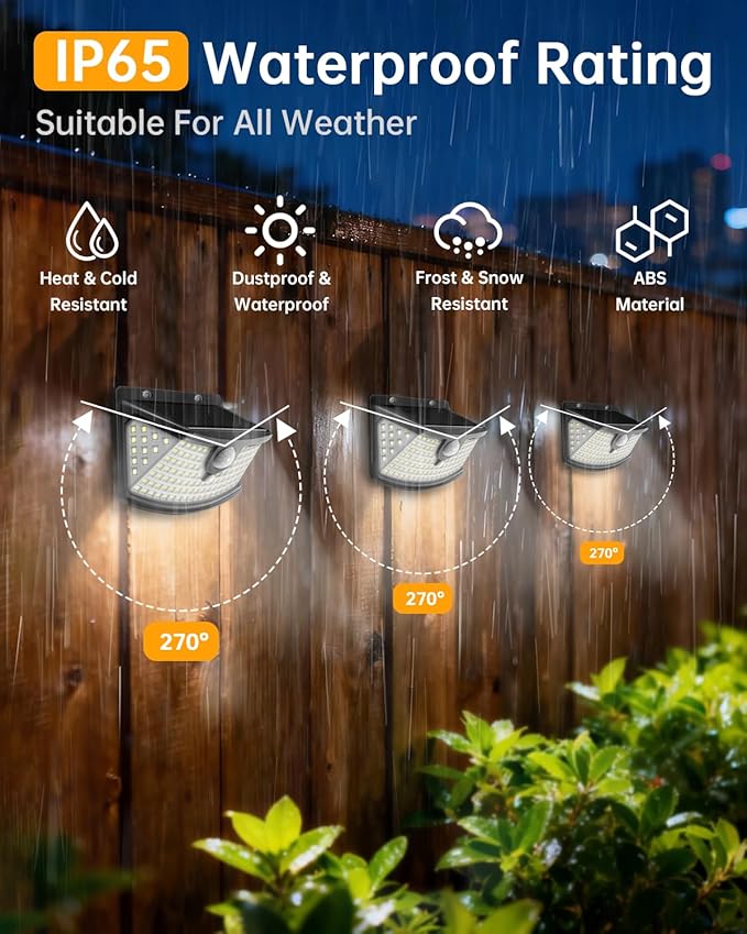 Aootek New Solar Motion Sensor Lights 120 LEDs with Lights Reflector,270° Wide Angle, IP65 Waterproof, Step Lights for Front Door, Yard, Garage, Deck (Black, Daylight White, 8-Pack)