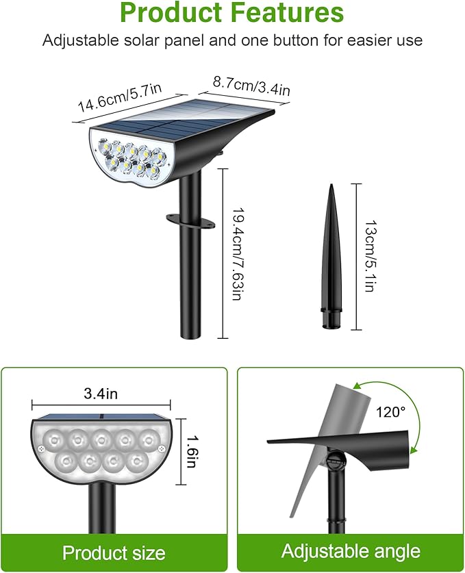 Solar Spot Lights Outdoor, Solar Lights Outdoor Waterproof IP65, 3 Brightness Modes Dusk to Dawn Landscape Spotlights for Yard Garden Pathway Tree Decoration, Warm White, 6 Pack