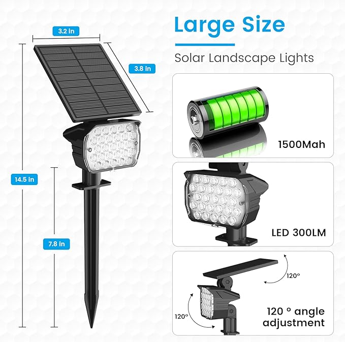 VOLISUN Solar Spotlight Outdoor, IP67 Waterproof Solar Landscape Spot Lights，Uplights for Yard Garden Pathway - 12 Pack (Warm White) 27 LED 3 Lighting Modes