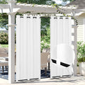Easy-Going Linen Look Outdoor Curtains Waterproof Windproof Porch Curtains, Soft Thicken Outdoor Privacy Curtains for Patio, Gazebo, Grommet Top and Tab Bottom Drape, 2 Panels, 54x84 inch, White